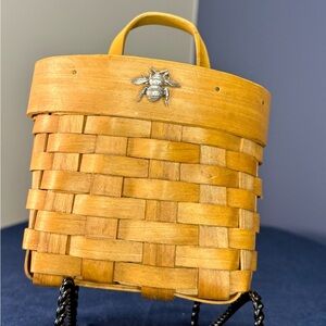 Elegant Tan Woven Tote with Silver Bee Detail